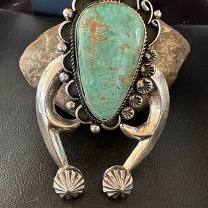 XXL Sterling Silver Green Turquoise Pendant 3.5” 19528